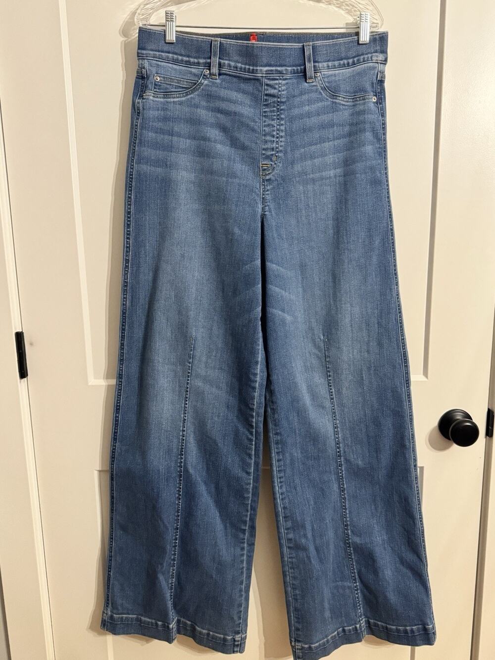 SPANX Seamed Front Wide Leg Jean Indigo Blue Sz XL Boho Festival Pull On Comfy